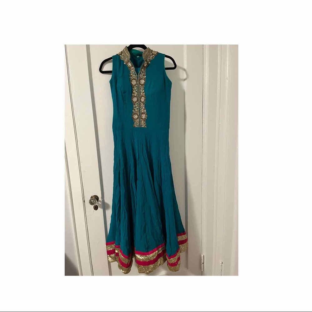 Silk Chiffon Teal Anarkali - fits size 0-2, XS